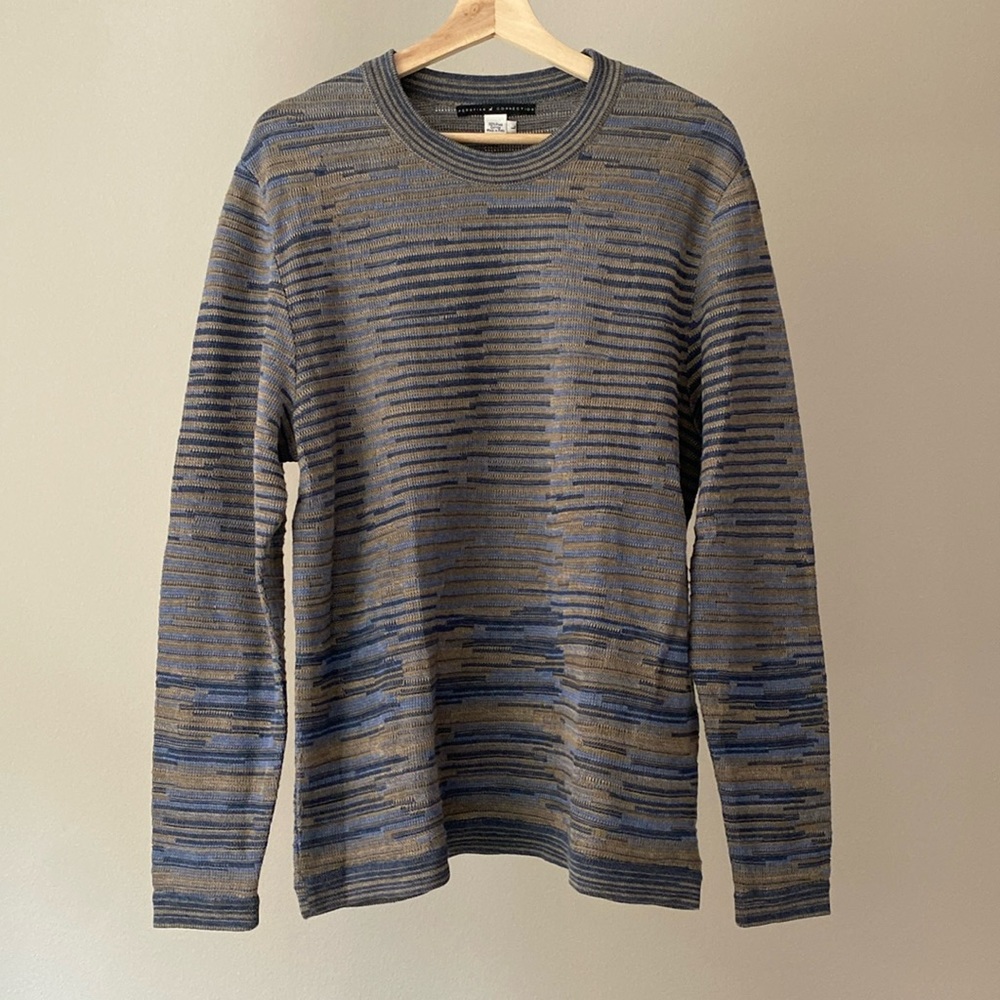 Peruvian Connection Knit Stripe Grandpa Crewneck Sweater Mens Large Comfy Fall